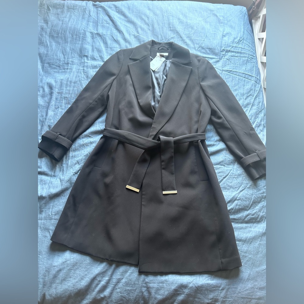 H&M Long Belted Blazer | Black | US 6